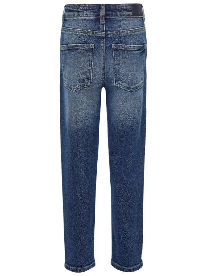 Jean en coton indigo effet délavé et déchiré avec une coupe droite