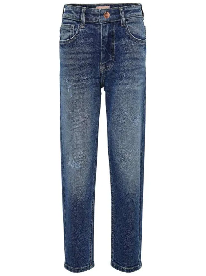 Jean en coton indigo effet délavé et déchiré avec une coupe droite