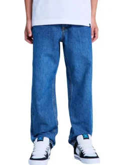 Jean en coton indigo uni avec une coupe droite et de multiples poches