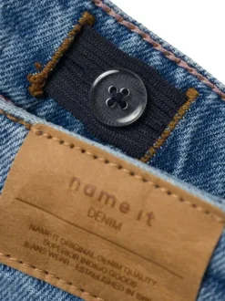 Jean en coton mélangé bleu uni avec une coupe regular fit et 3 poches avants