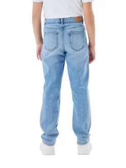Jean en coton mélangé bleu uni avec une coupe regular fit et 3 poches avants