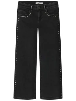 Jean en coton mélangé noir uni coupe ample pourvu de multiples poches