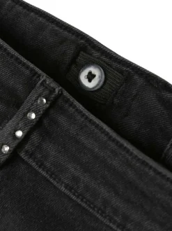 Jean en coton mélangé noir uni coupe ample pourvu de multiples poches