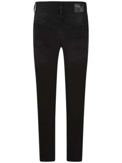 Jean en coton noir délavé avec une coupe slim et une taille basse