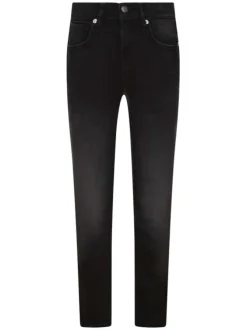Jean en coton noir délavé avec une coupe slim et une taille basse