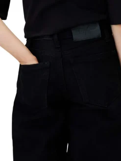 Jean en coton noir uni à coupe large au niveau des jambes et à taille haute