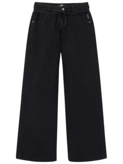 Jean en coton noir uni avec une coupe droite et des passants