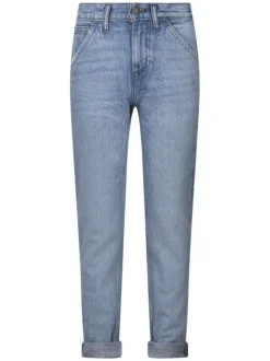 Jean en coton stone avec une coupe droite et un patch au nom de la marque