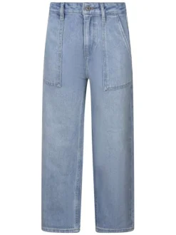 Jean en coton stone uni avec une coupe droite et un patch d'authenticité