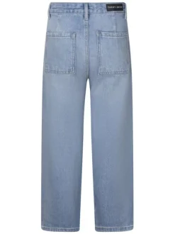 Jean en coton stone uni avec une coupe droite et un patch d'authenticité