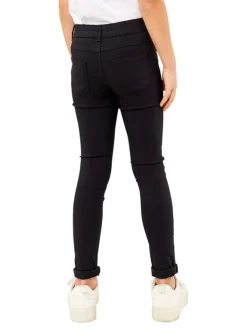 Jean skinny Polly 5 poches en tissu fin noir effet satiné à taille ajustable par crochet