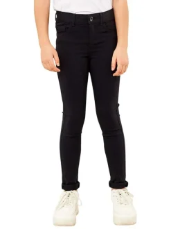 Jean skinny Polly 5 poches en tissu fin noir effet satiné à taille ajustable par crochet