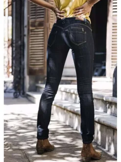 Jean Alexa Slim en coton mélangé brut uni avec une coupe slim et des zips et détails fantaisies sur poches