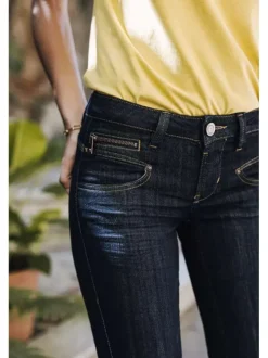 Jean Alexa Slim en coton mélangé brut uni avec une coupe slim et des zips et détails fantaisies sur poches