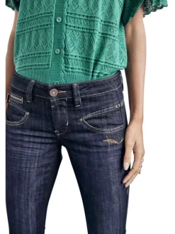 Jean Alexa Slim en coton mélangé brut uni avec une coupe slim et des zips et détails fantaisies sur poches