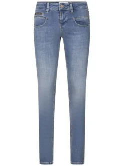 Jean Alexa Slim S-Sdm en coton bleu avec une fermeture zippée et une bouton