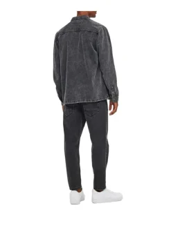 Jean Avi noir en coton délavé coupe droite fluide