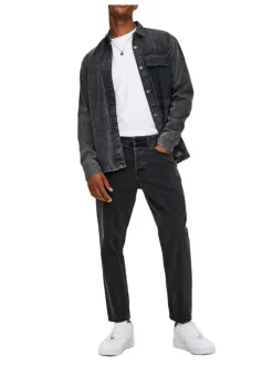 Jean Avi noir en coton délavé coupe droite fluide