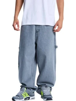 Jean baggy denim carpenter pant en coton gris uni avec une coupe bootcut