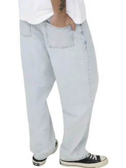 Jean Baggy en coton beige uni avec une coupe droite à zip et à bouton