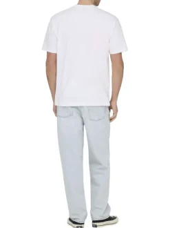 Jean Baggy en coton beige uni avec une coupe droite à zip et à bouton