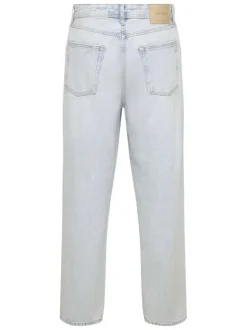 Jean Baggy en coton beige uni avec une coupe droite à zip et à bouton