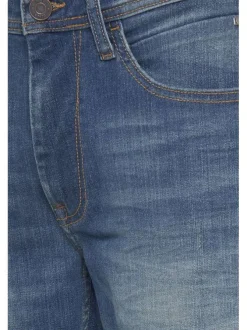 Jean bleu denim effet usé en coton biologique coupe droite à 5 poches
