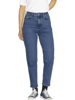 Jean bleu en coton biologique uni coupe mom avec surpiqûres