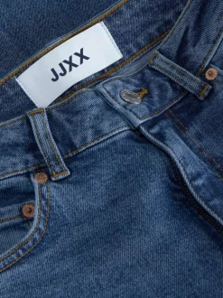 Jean bleu en coton biologique uni coupe mom avec surpiqûres