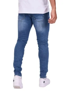 Jean bleu en coton effet délavé avec une coupe slim et une taille Intermédiaire
