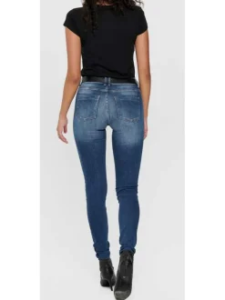Jean bleu femme en coton coupe skinny effet délavé