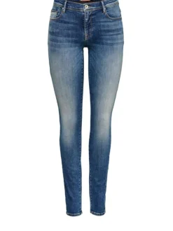 Jean bleu femme en coton coupe skinny effet délavé