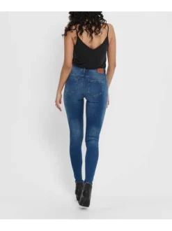Jean bleu femme en coton coupe skinny effet délavé