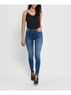 Jean bleu femme en coton coupe skinny effet délavé