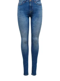 Jean bleu femme en coton coupe skinny effet délavé