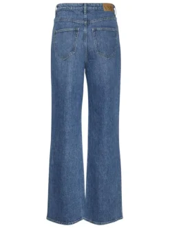 Jean bleu indigo délavé avec une coupe bootcut et une taille haute