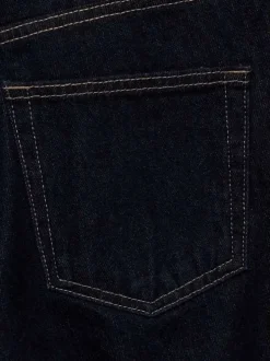Jean bleu marine en coton à coupe droite, taille haute avec surpiqûres marron