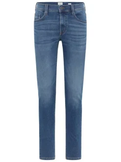 Jean bleu stone délavé avec une coupe slim et une taille basse