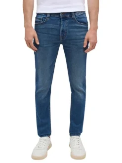 Jean bleu stone délavé avec une coupe slim et une taille basse