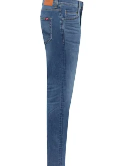 Jean bleu stone délavé avec une coupe slim et une taille basse