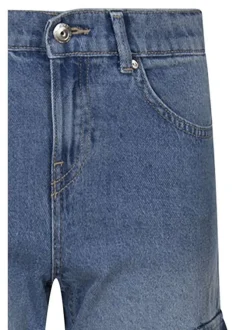 Jean cargo en coton délavé taille haute avec une coupe bootcut