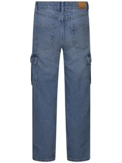 Jean cargo en coton délavé taille haute avec une coupe bootcut