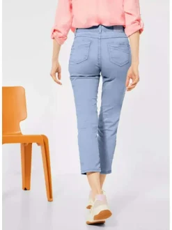 Jean ciel pour femme en coton uni coupe droite