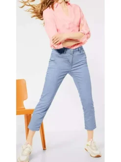 Jean ciel pour femme en coton uni coupe droite