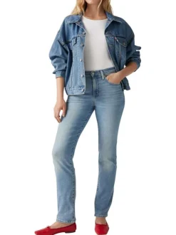 Jean 724 coupe droite en coton mélangé bleu pourvu de poches plaquées
