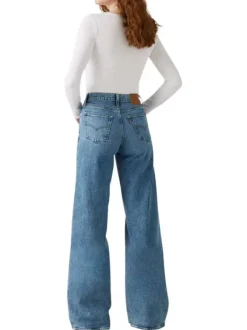 Jean 728 coupe wide leg en coton bleu pourvu de coutures contrastées