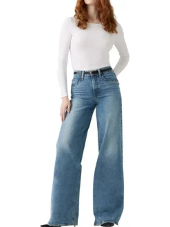 Jean 728 coupe wide leg en coton bleu pourvu de coutures contrastées
