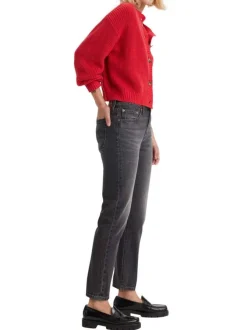 Jean 501® Crop en coton anthracite délavé avec coupe droite et rivets cuivrés