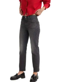 Jean 501® Crop en coton anthracite délavé avec coupe droite et rivets cuivrés