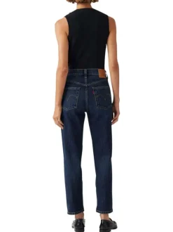 Jean 501® Crop indigo en coton à coupe droite avec un patch de la marque